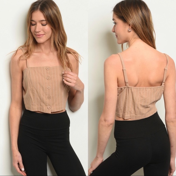 TAN STRIPED CROP TOP - Picture 2 of 2